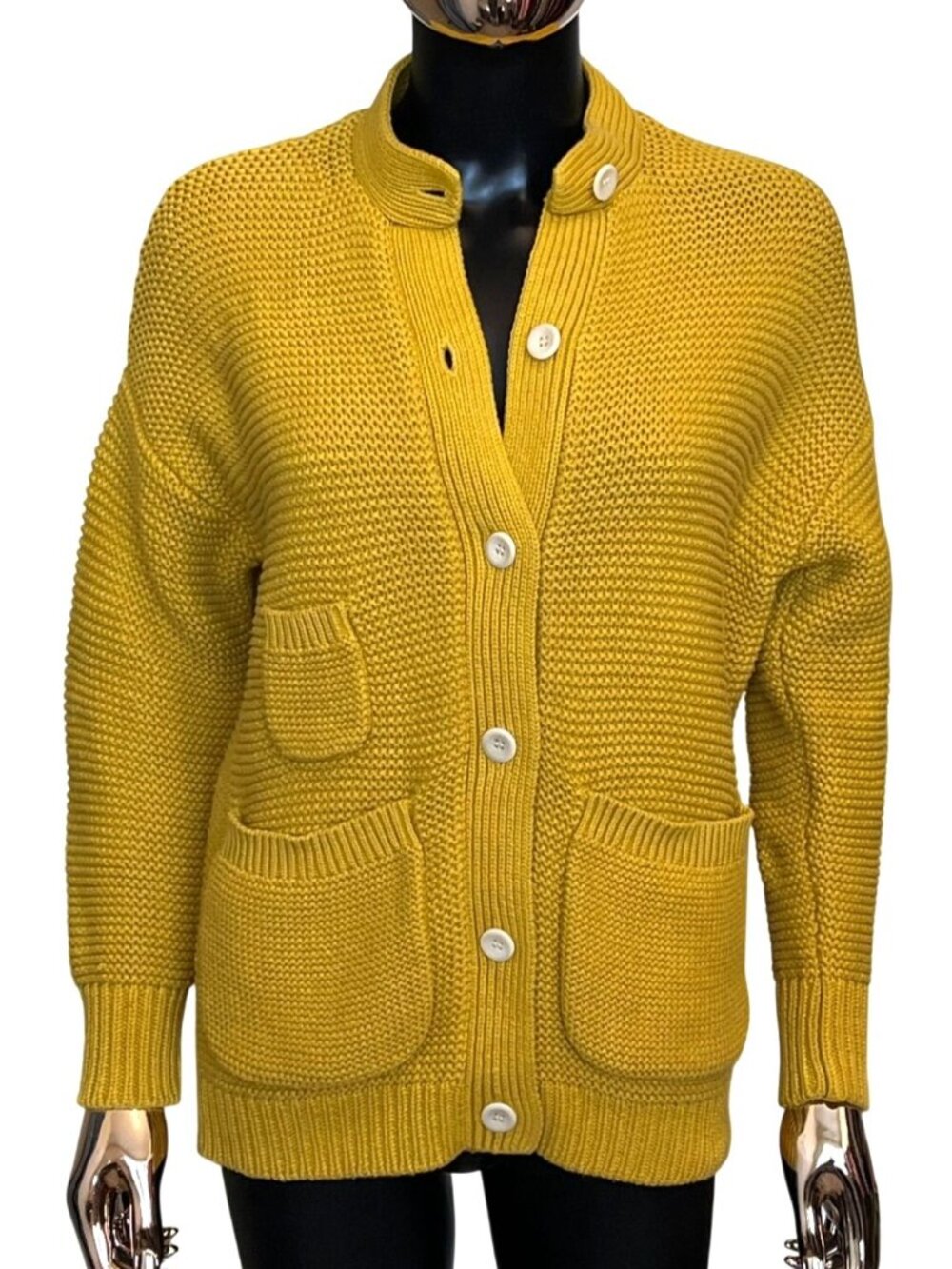 A Cup Of Jo x Alex Mill Reading Cardigan Sweater Mustard Yellow XS Cotton Chunky
